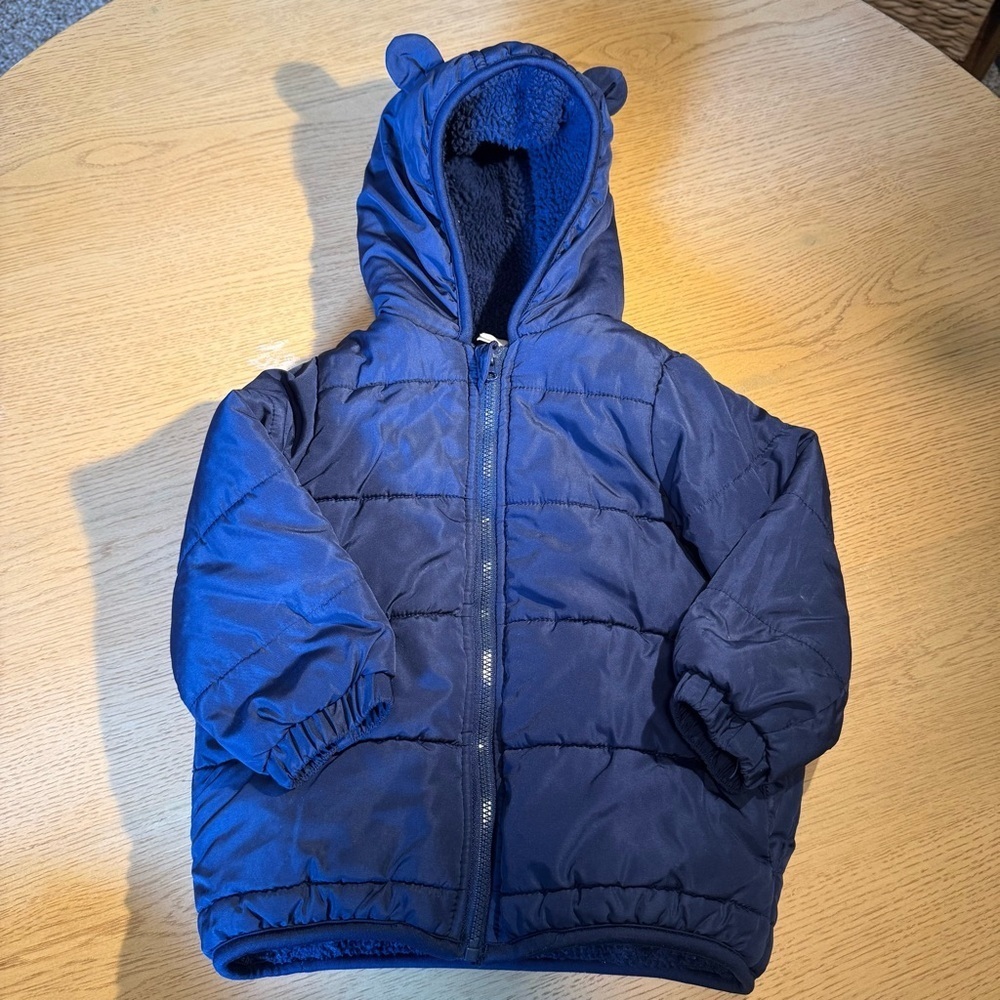 Blue Hooded Puffer Jacket with Bear Ears 24M